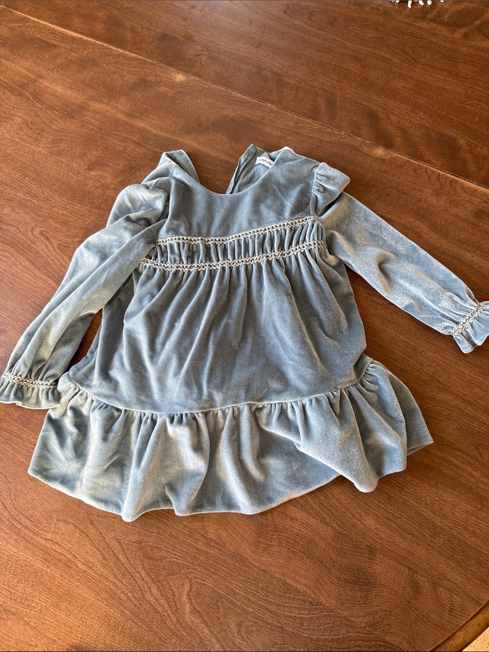 Mayoral Dusty Blue Velvet Smocked Dress